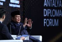 Presiden RI Prabowo Subianto saat berbicara Forum Diplomasi Antalya 2025 di Turki, Jumat (11/4/2025)
