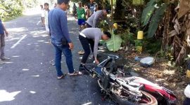 Petugas kepolisian saat melakukan olah TKP Jalan Raya Dusun Padar, Desa Kesamben, Kecamatan Ngoro, Kabupaten Jombang.