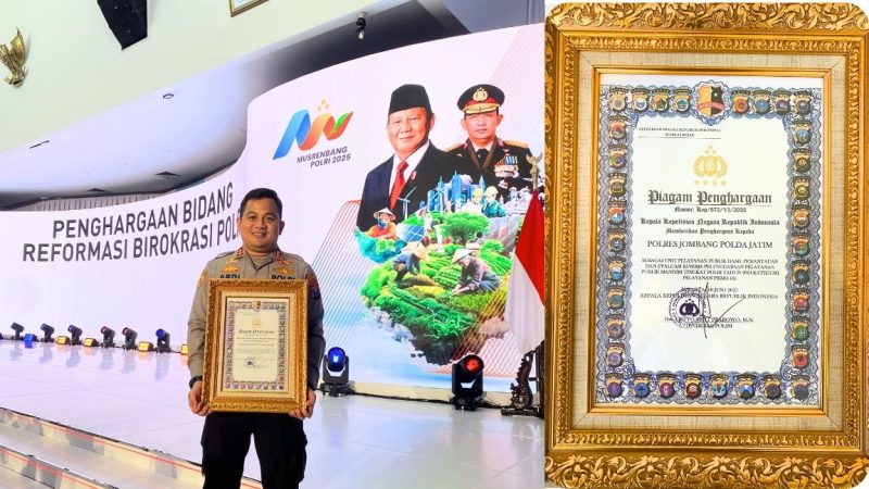 Polres Jombang raih penghargaan unit Pelayanan Publik Terbaik dari Kapolri. (Foto: dok)