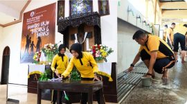 Anggota Polsek dan jajaran Polres Jombang gontong royong bersihkan tempat ibadah jelang Hari Bhayangkara ke-79. (Foto: dok)
