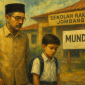 Ilustrasi seorang guru dan satu murid Sekolah Rakyat Jombang mundur. (Foto dibuat dengan AI)