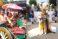 Syaiful Anam Kepala Desa Dukuh Klopo Kecamatan Peterongan bersama dengan Bu Lurah saat mengikuti karnaval bersama warga setempat. (Foto Apriani Alva)