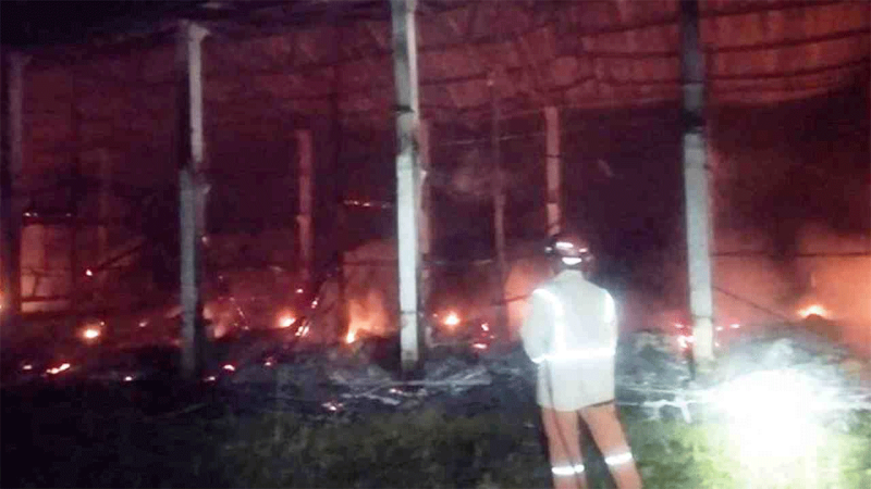 Kondisi kandang ayam di Dusun Jinggring, Desa/Kecamatan Ngusikan, Kabupaten Jombang, yang terbakar, Rabu (2/7/2025) menjelang subuh. 