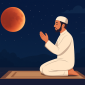 Ilustrasi tata cara sholat gerhana bulan (khusuf) sesuai tuntunan ulama. (Foto dibuat dengan AI)