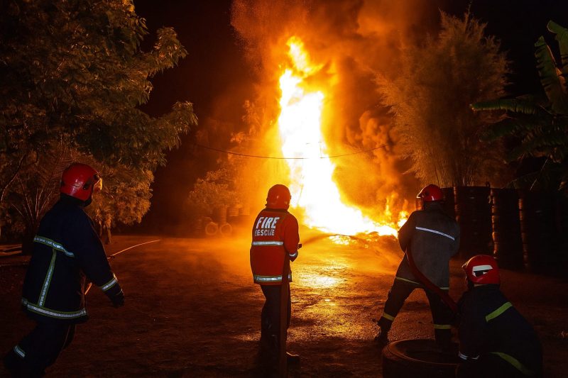 Kebakaran gudang di Desa Tejo, Kecamatan Mojoagung, Kabupaten Jombang.