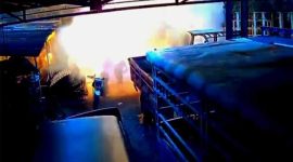 Tangki truk yang meledak di bengkel Desa Menganto, Kecamatan Mojowarno, Kabupaten Jombang, yang terekam CCTV.