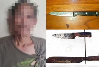 Pelaku dan barang bukti saat diamankan polisi.